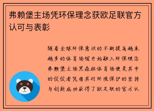 弗赖堡主场凭环保理念获欧足联官方认可与表彰